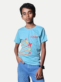 Radprix Boys Printed Pure Cotton T Shirt (Light Blue, Pack Of 1)