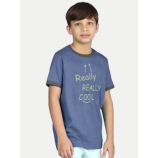                       Radprix Boys Typography, Printed Cotton Blend T Shirt (Blue, Pack Of 1)                                              