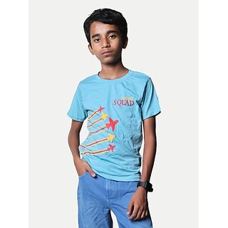                       Radprix Boys Printed Pure Cotton T Shirt (Light Blue, Pack Of 1)                                              