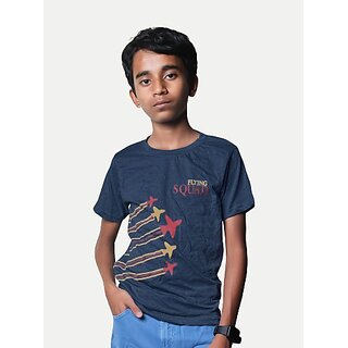 Radprix Boys Printed Pure Cotton T Shirt (Blue, Pack Of 1)
