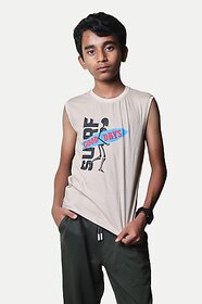 Radprix Boys Printed Pure Cotton T Shirt (Beige, Pack Of 1)