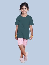 Radprix Girls Solid Pure Cotton T Shirt (Green, Pack Of 1)