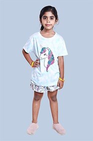 Radprix Girls Tie & Dye Pure Cotton T Shirt (Blue, Pack Of 1)