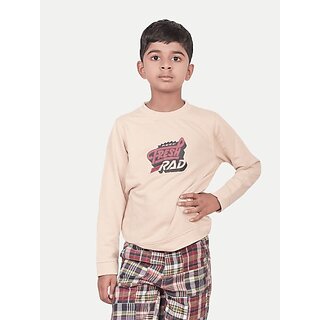                       Radprix Boys Typography Pure Cotton T Shirt (Beige, Pack Of 1)                                              