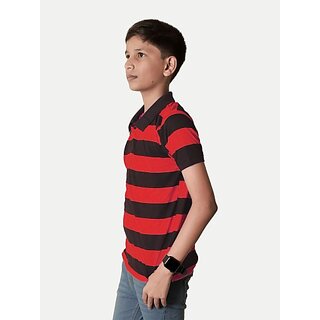                       Radprix Boys Striped Pure Cotton T Shirt (Red, Pack Of 1)                                              