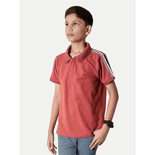                       Radprix Boys Solid, Striped Pure Cotton T Shirt (Red, Pack Of 1)                                              