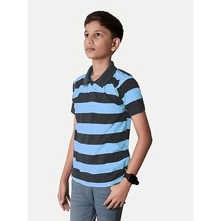                       Radprix Boys Striped Pure Cotton T Shirt (Blue, Pack Of 1)                                              
