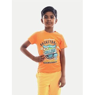                       Radprix Boys Typography, Graphic Print Pure Cotton T Shirt (Orange, Pack Of 1)                                              