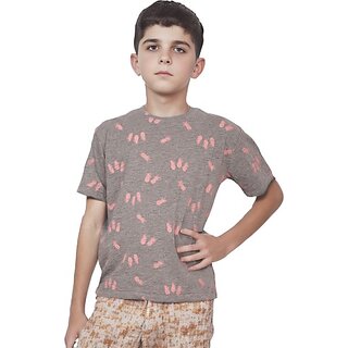                       Radprix Boys Printed Pure Cotton T Shirt (Grey, Pack Of 1)                                              