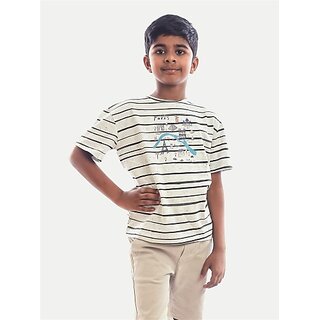                       Radprix Boys Striped Pure Cotton T Shirt (White, Pack Of 1)                                              