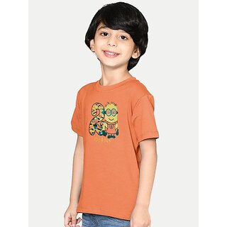                       Radprix Boys Printed Pure Cotton T Shirt (Orange, Pack Of 1)                                              