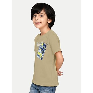                       Radprix Boys Typography, Printed Pure Cotton T Shirt (Beige, Pack Of 1)                                              