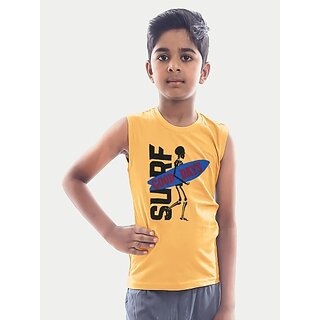                       Radprix Boys Typography, Printed Pure Cotton T Shirt (Yellow, Pack Of 1)                                              