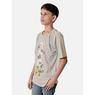                       Radprix Boys Graphic Print Pure Cotton T Shirt (Grey, Pack Of 1)                                              