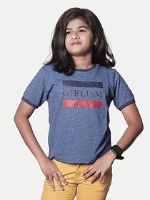 Radprix Girls Typography Pure Cotton T Shirt (Blue, Pack Of 1)