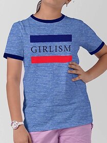 Radprix Girls Typography Cotton Blend T Shirt (Blue, Pack Of 1)