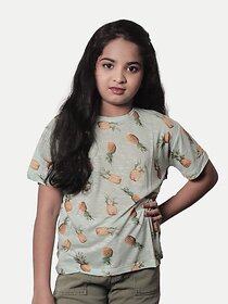 Radprix Girls Printed Pure Cotton T Shirt (Light Green, Pack Of 1)