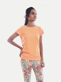 Radprix Girls Solid Pure Cotton T Shirt (Orange, Pack Of 1)