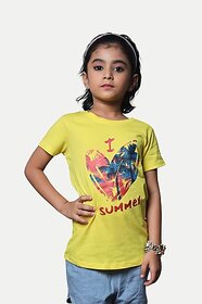 Radprix Girls Typography, Printed Pure Cotton T Shirt (Yellow, Pack Of 1)