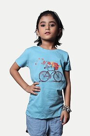 Radprix Girls Printed Pure Cotton T Shirt (Blue, Pack Of 1)