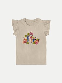 Radprix Baby Girls Printed Pure Cotton T Shirt (Beige, Pack Of 1)