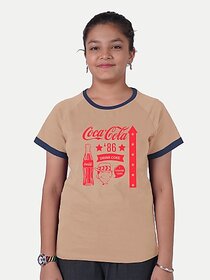 Radprix Girls Typography, Graphic Print Polycotton T Shirt (Beige, Pack Of 1)