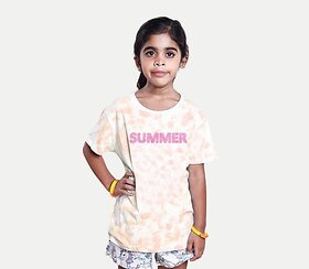 Radprix Girls Typography, Tie & Dye Pure Cotton T Shirt (Orange, Pack Of 1)