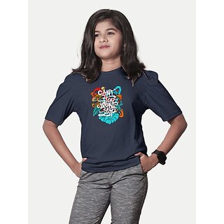                       Radprix Girls Typography, Graphic Print Pure Cotton T Shirt (Dark Blue, Pack Of 1)                                              