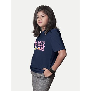                       Radprix Girls Typography Polycotton T Shirt (Blue, Pack Of 1)                                              