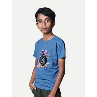                       Radprix Boys Typography, Printed Pure Cotton T Shirt (Blue, Pack Of 1)                                              