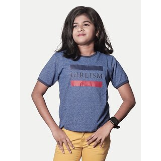 Radprix Girls Typography Pure Cotton T Shirt (Blue, Pack Of 1)