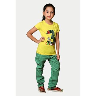                       Radprix Girls Typography, Printed Pure Cotton T Shirt (Yellow, Pack Of 1)                                              