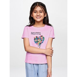                       Radprix Girls Typography, Printed, Graphic Print Pure Cotton T Shirt (Pink, Pack Of 1)                                              