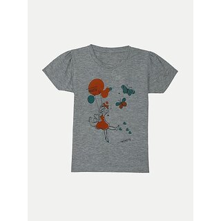                       Radprix Girls Graphic Print Pure Cotton T Shirt (Grey, Pack Of 1)                                              