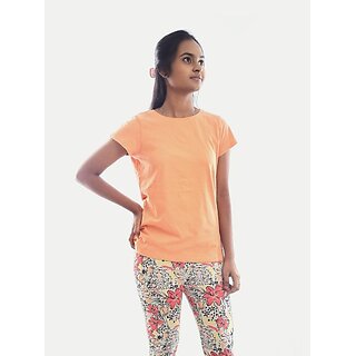 Radprix Girls Solid Pure Cotton T Shirt (Orange, Pack Of 1)