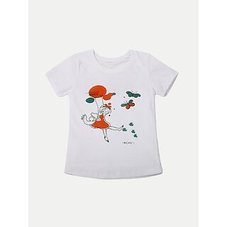                       Radprix Girls Printed Pure Cotton T Shirt (White, Pack Of 1)                                              
