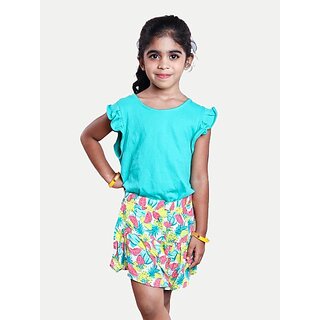 Radprix Girls Solid Pure Cotton T Shirt (Light Blue, Pack Of 1)