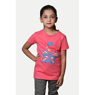                       Radprix Girls Printed Pure Cotton T Shirt (Pink, Pack Of 1)                                              