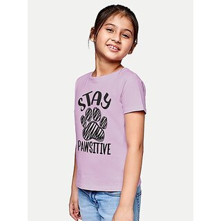                       Radprix Girls Typography, Printed Pure Cotton T Shirt (Purple, Pack Of 1)                                              
