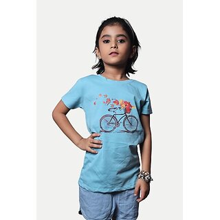                       Radprix Girls Printed Pure Cotton T Shirt (Blue, Pack Of 1)                                              