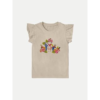                       Radprix Baby Girls Printed Pure Cotton T Shirt (Beige, Pack Of 1)                                              