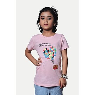                      Radprix Girls Typography, Printed Pure Cotton T Shirt (Pink, Pack Of 1)                                              