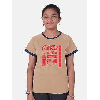 Radprix Girls Typography, Graphic Print Polycotton T Shirt (Beige, Pack Of 1)