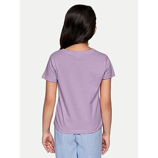                       Radprix Girls Printed Pure Cotton T Shirt (Purple, Pack Of 1)                                              