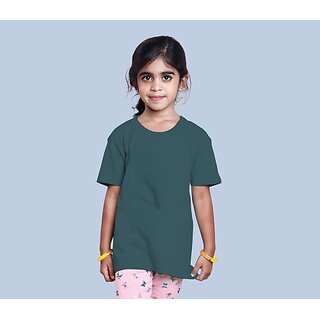                       Radprix Girls Solid Pure Cotton T Shirt (Green, Pack Of 1)                                              