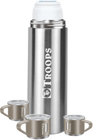 TP TROOPS Coffee Thermos Stainless Steel Vacuum Flask with 3 Steel Cup, 500ml/16.9oz Insulated Bottle