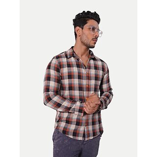                       Radprix Men Checkered Casual Brown Shirt                                              