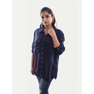                       Radprix Women Solid Casual Dark Blue Shirt                                              