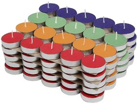 Wax Tealight Candles, 3-Hour Burn Time, Smokeless, No Residue (Set of 50, Multicoloured, Unscented)