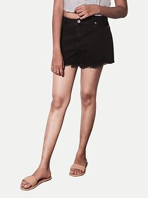 Radprix Dyed/Washed Women Denim Black Denim Shorts